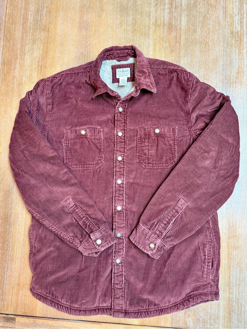 LL Bean Mens' Corduroy Sherpa Lined Shirt Jacket in Current Sz M Tall